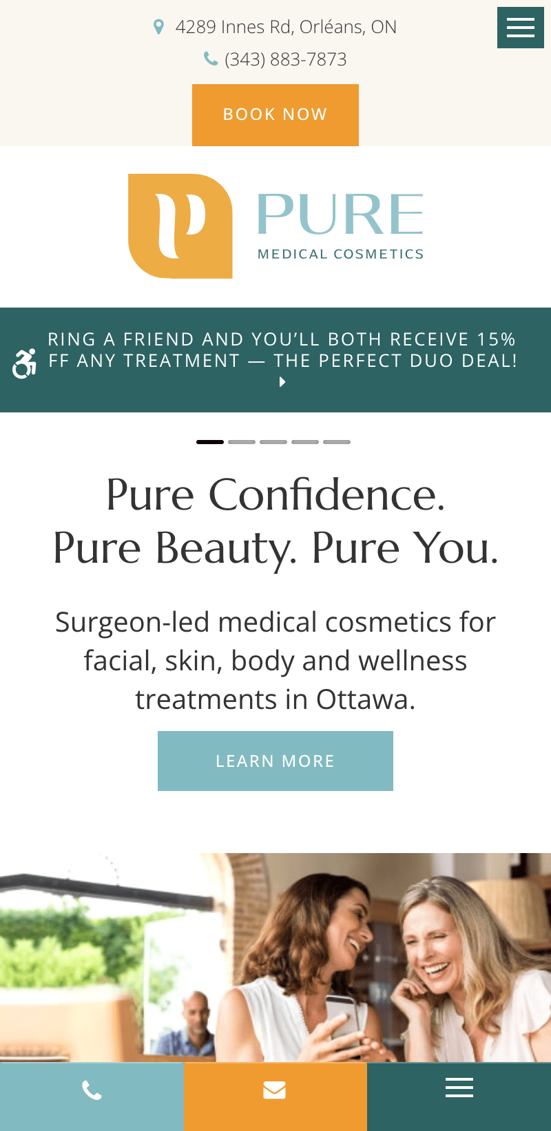 The mobile version of Pure Medical Cosmetic's website.