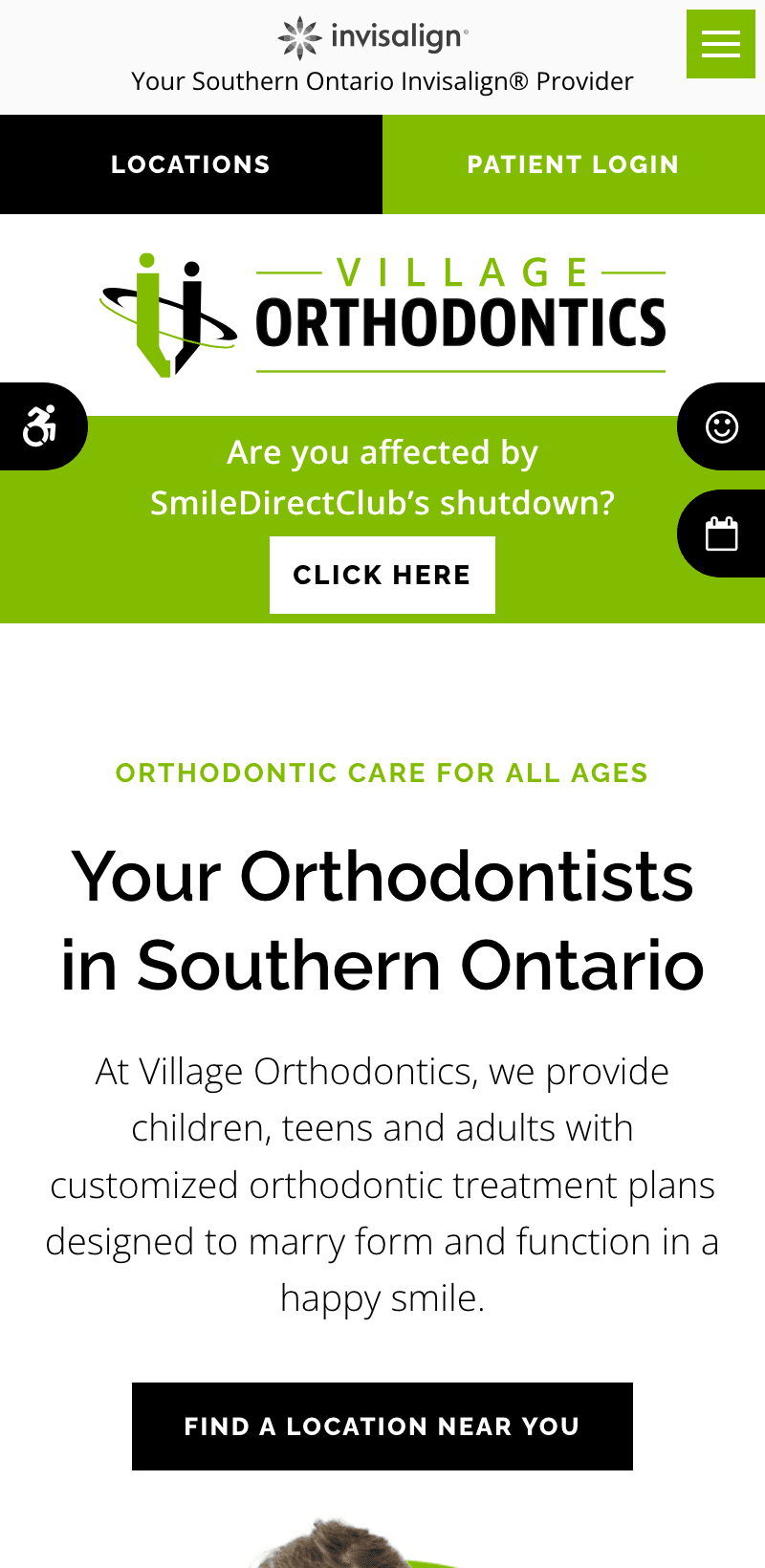 The mobile version of Village Orthodontic's website.